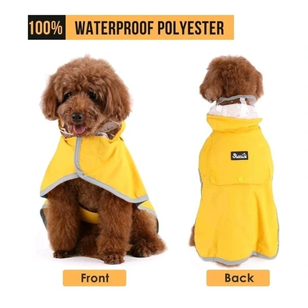 SlowTon Dog Raincoat Adjustable Rain Jacket XL Clear Hooded w/ Reflective Strip